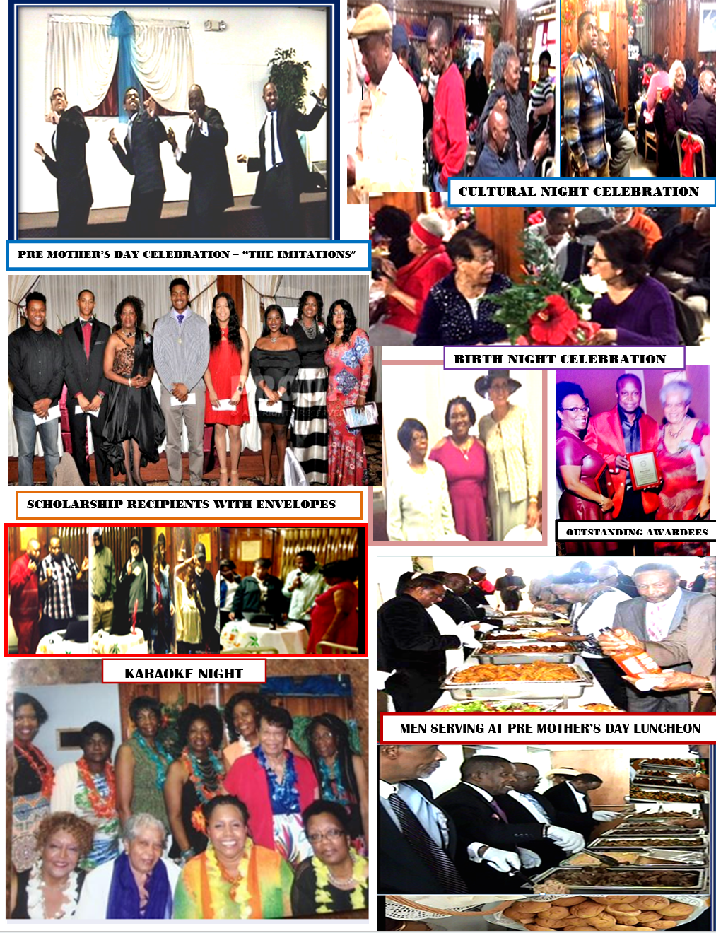 Community events - Mother's Day, Cultural Night, Karaoke Night, Scholarship Recipients