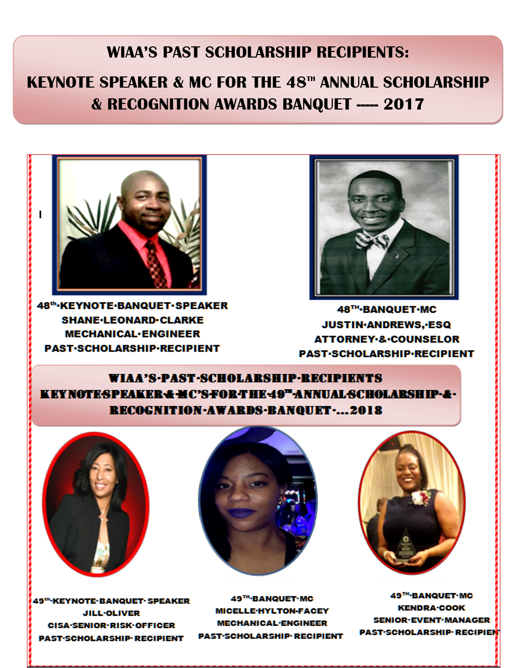 WIAA's past scholarship recipients - keynote speakers and MCs